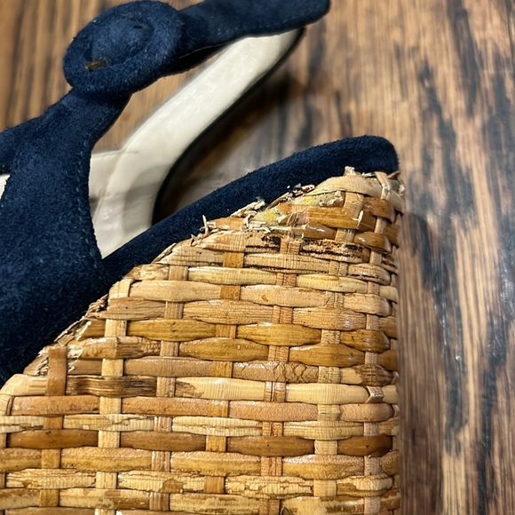 Prada Navy Suede Wicker Wedge Sandal - Picture 7 of 12